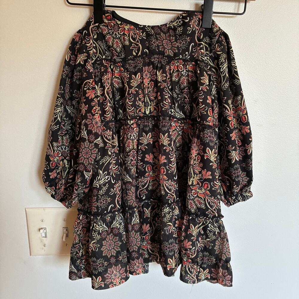 Noma Black Floral Ruffle Tiered Dress Girls Size 3 Long Sleeve Party